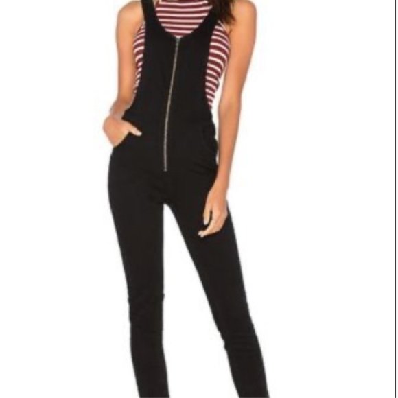 Free People Pants - Free People I Front Zip Skinny Black Denim Overall